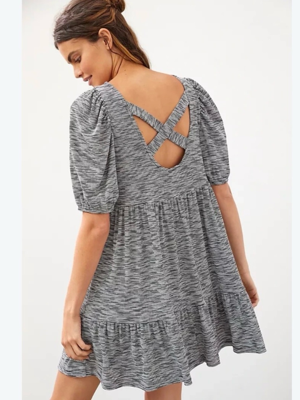 Anthropologie Daily Practice Flounced Cross Back Mini Dress size medium